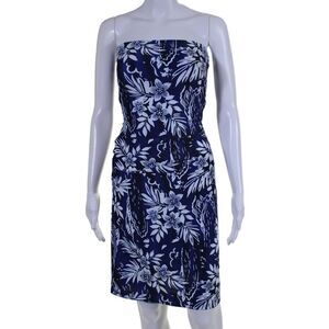 Amy Matto Womens Floral Print Strapless Dress Navy Blue White Size Petite
